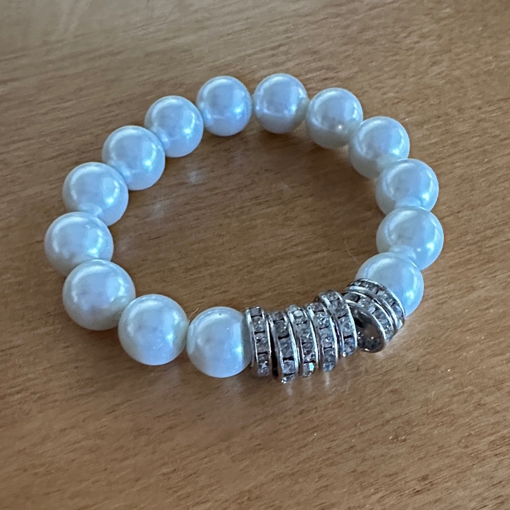 Vintage-Style Pearl and Crystal Rondelle Spacer Slip-On Bracelet